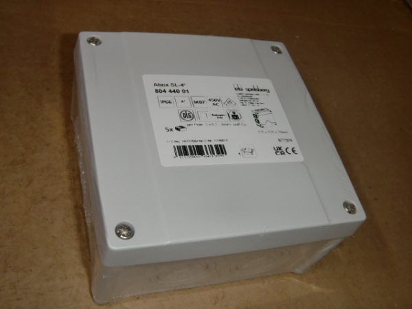Abox 040 SL-4,0qmm FR-AP-Abzweigkasten 125mm x 125mm x Tiefe 70mm, grau, IP66, mit Klemmen schraubenlos