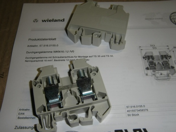 WKN 16 /U /V0 Reihenklemme 16qmm grau